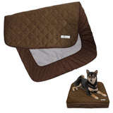 Paw Inspired Waterproof Fitted Cover for Dog Bed | Washable Bed Protector for Dog Mattress | Removable Replacement Cover for Small to Medium Pet Bed (Dark Brown, 34 x 23 x 5 Inch)