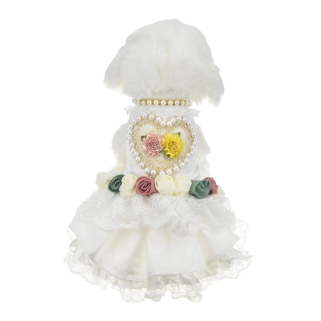MuYaoPet Luxury Pearl Dog Wedding Dress,Dog Rose Love Heart Dress,Pet Bride Costume Formal Apparel for Small Dogs (White, Large)