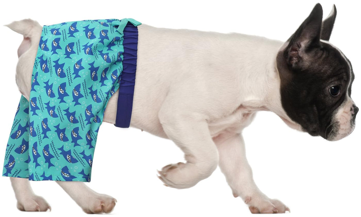 HDE Dog Swim Trunks Hawaiian Board Shorts Beach Pool Swimsuit for XS to XXL Dogs Sharks - S