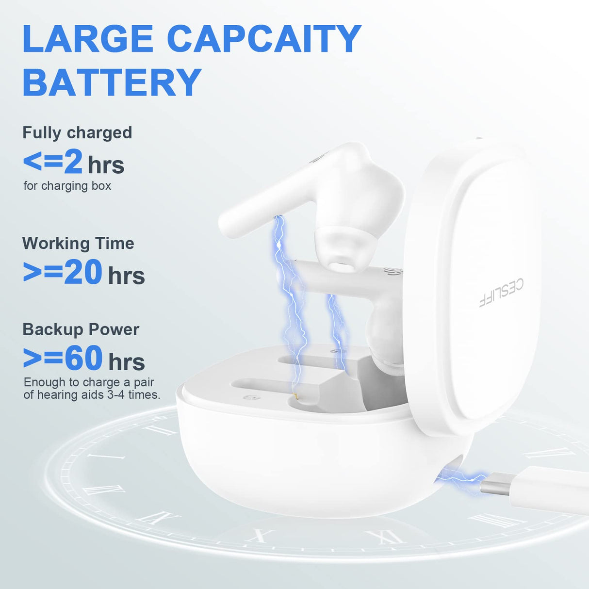 Wireless Rechargeable Hearing Aids with Noise Cancelling, Charging Case, and One Button Volume Control for Seniors and Adults. No Whistling, 3 Ear Dome Sizes Included