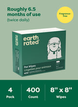 Load image into Gallery viewer, Earth Rated Pet Wipes for Dogs and Cats, Hypoallergenic, Cleaning and Hydrating, for Grooming Paws, Body and Butt, Unscented, 400 Count
