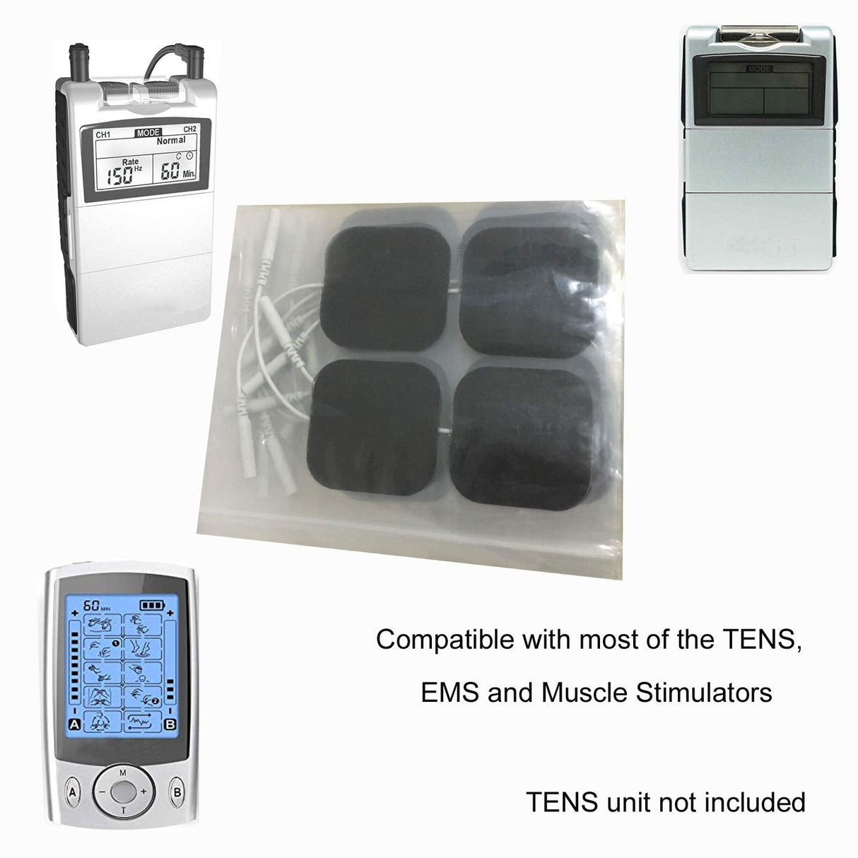 TENS Unit Pads 100Pcs Wired Self-Adhesive Electrodes Premium Replacement Pads for TENS Units - 2x2 Inches (2x2-100Pcs)