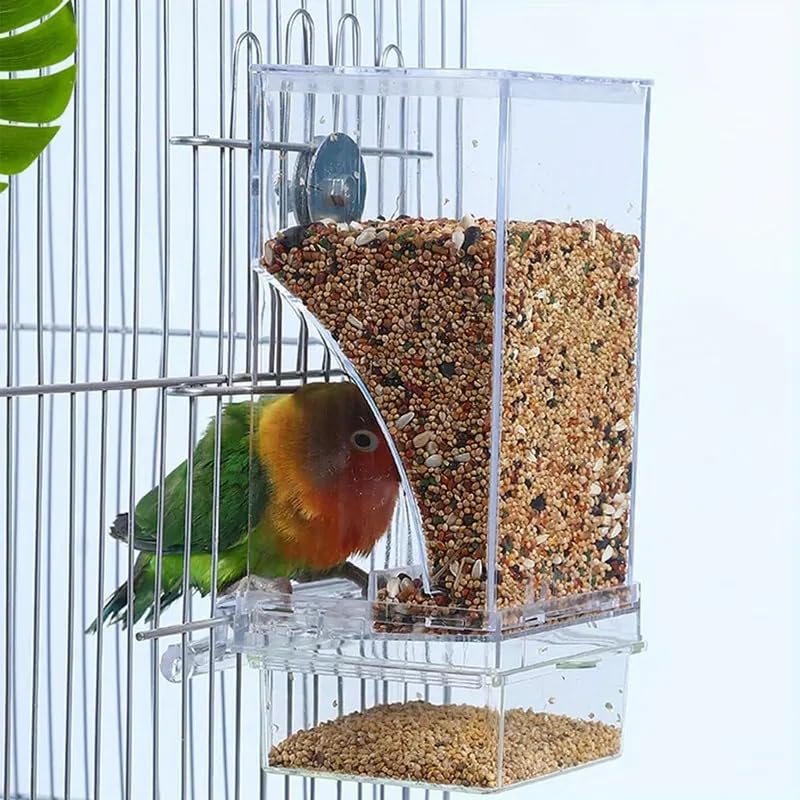 NIENIE No Mess Bird Feeder Water Dispenser Set, Automatic Transparent Parrot Feeder Acrylic Parrot Food Container Drinker, Blue (Pack of 2)