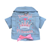 Dog Jean Jacket Girl Puppy Clothes Funny Apparel Outfits with Letter，Pearl ，Crown，Bow Decor Small Dog Clothes Cat Shirts Pink Bow L