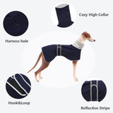 Greyhounds Lurchers Whippets Dog Coats with Reflective Stripe Dog Winter Coat Jacket Fleece Adjustable Band - Navy - S