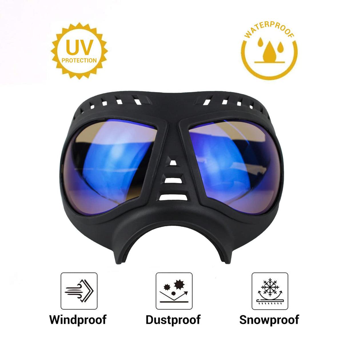 PETLESO Large Dog Goggles Pet Eyes Protection for Medium to Large Breed, Windproof Snowproof UVproof Dog Sunglasses for Outdoor Hiking/Cycling/Driving, Soft Frame Adjustable Straps, Clear Blue Lens