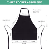 2 Pack 3 Pockets Adjustable Bib Apron Chef Kitchen Cooking Aprons for Women Men, Black