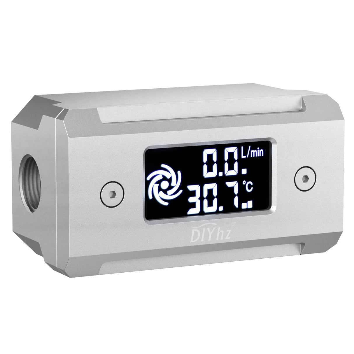 DIYhz G1/4 aluminum alloy shell LCD displaydigital display flow thermometer temperature indicator CPU temperature monitor Silver