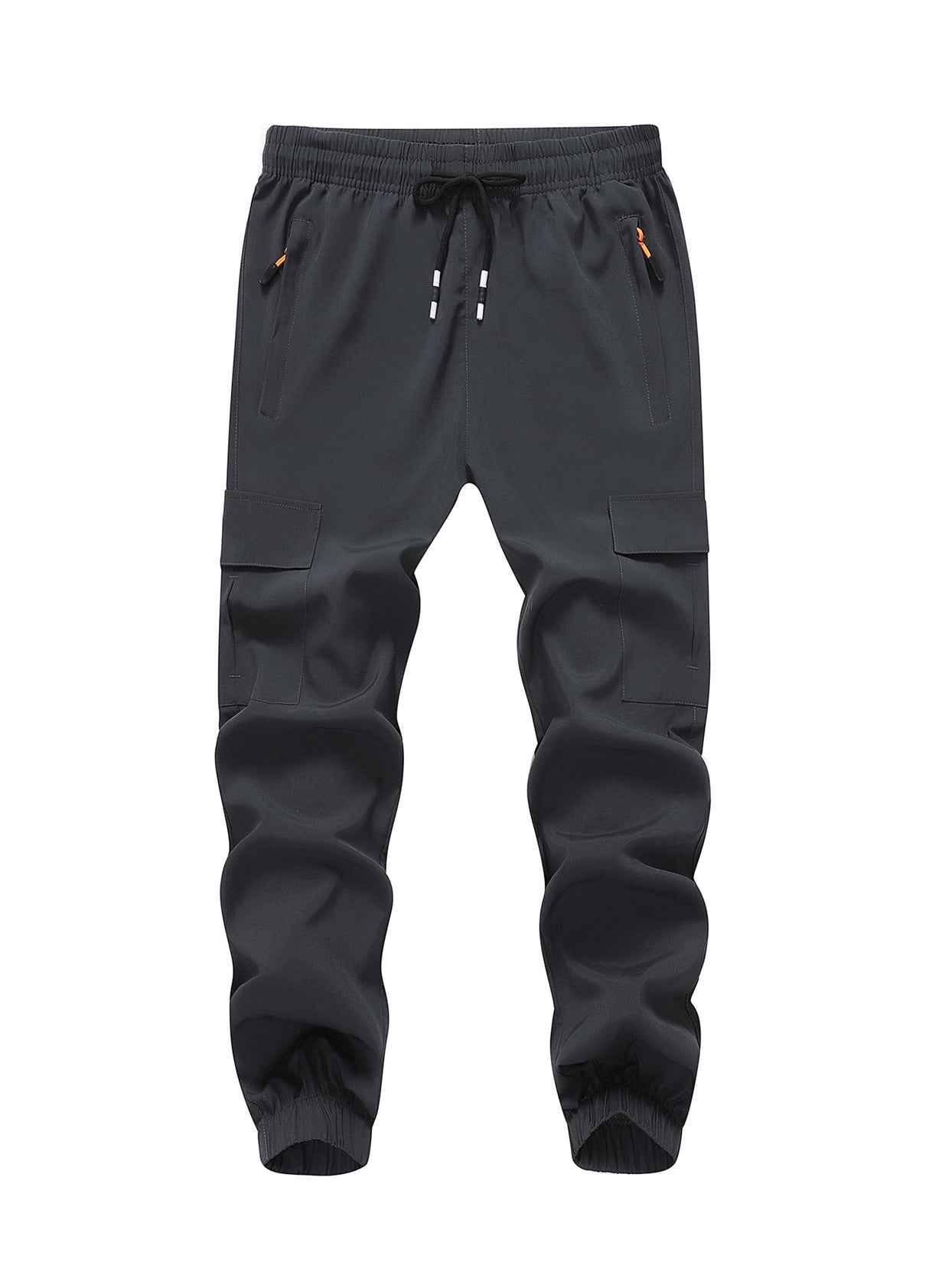 WaltZon Boy's Cargo Joggers Pants Youth Quick Dry Hiking Pull-On Lightweight Pants for Sports Outdoor with Zipper Pockets(3801-D.Gray10)