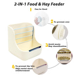 HERCOCCI Rabbit Hay Food Bin Feeder and Bunny Water Bottle Set, Hay Food Feeder Bowls Manger Rack with 500ml Hanging Water Dispenser Prevent Knock Over for Rabbit Guinea Pig Chinchilla (Large, White)