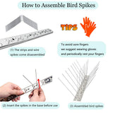 PANGCH Bird Spikes for Pigeons Small Birds,Stainless Steel Bird Spikes -No More Bird Nests & Poop-Disassembled Spikes 185 Strips 200.29 Feet Coverage