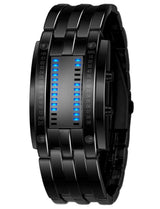 Reginald Fashion Mens Binary Sports Watch Digital LED Matrix Waterproof Outdoor Casual Black Bracelet Blue Backlit Men's Square Watch (Black)