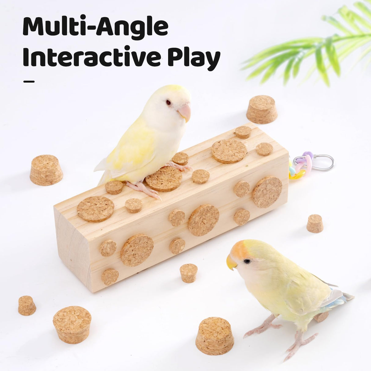 JONS NTY 2 Pcs Wooden Bird Chew Toys - 7.9 Inch Hanging Parrot Toys, with 92 Detachable Corks, Relieve Boredom & Anxiety, Foraging Toys, for Parakeet, Cockatiel, Conure, Budgie, Lovebird