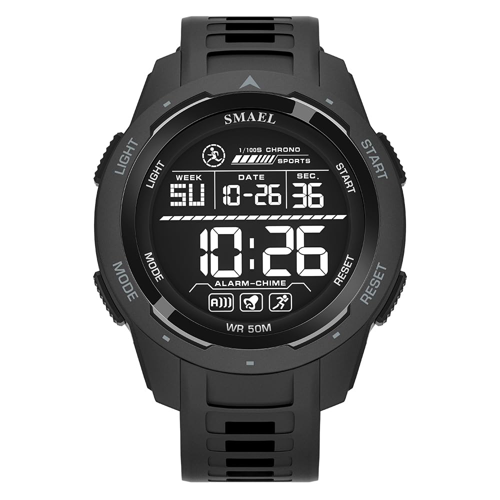KXAITO Men's Watches Sports Outdoor Waterproof Military Watch Date Multi Function Tactics LED 46mm Face Alarm Stopwatch for Men (8105 Black All)