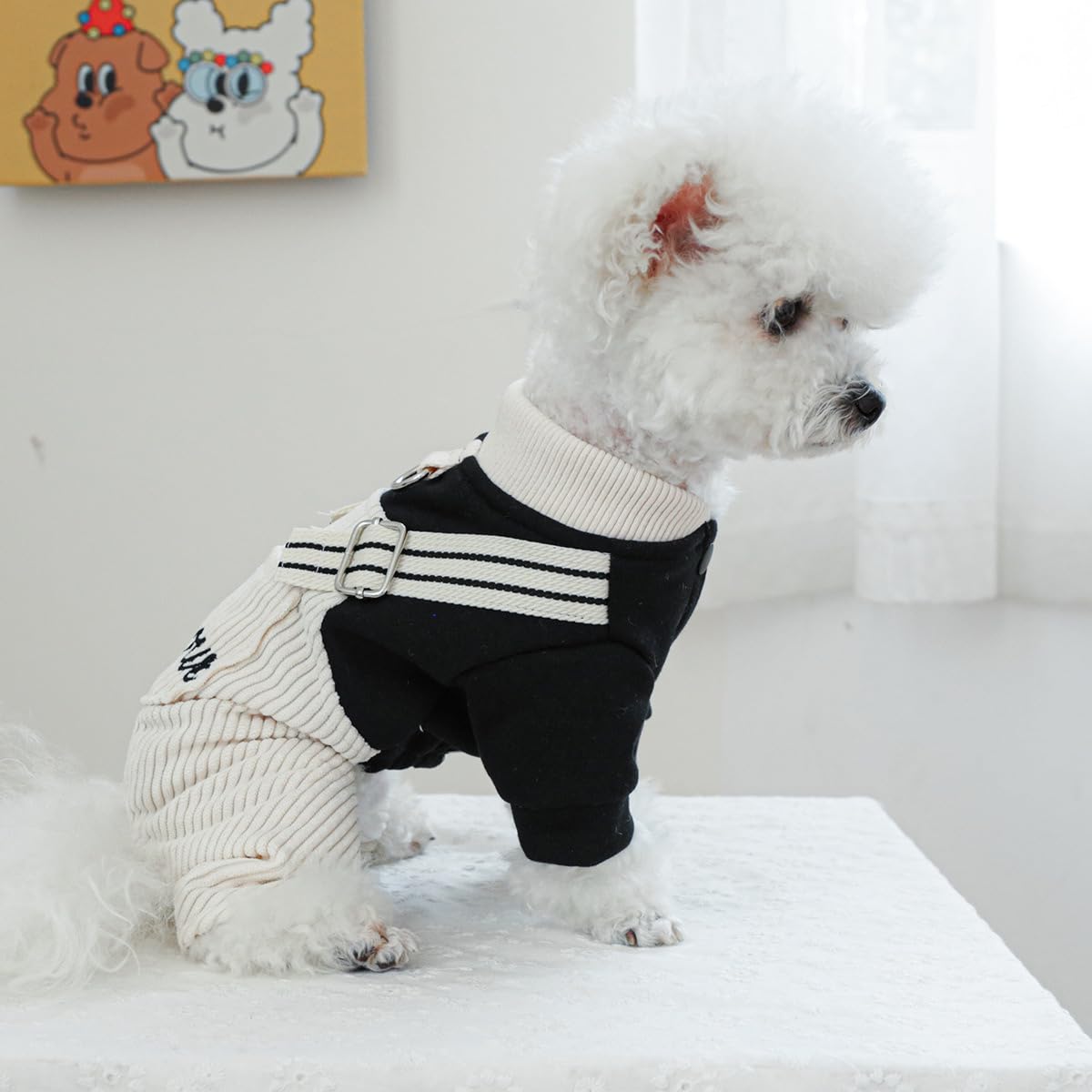 Dog One-Piece Outfit Puppy Cute Sweater Shirt Corduroy Pants Dog Comfortable Soft Overalls Pet Stylish Fall Winter Clothes for Small Dogs Chihuahua Dachshund Daily Holiday Jumpsuit Costume