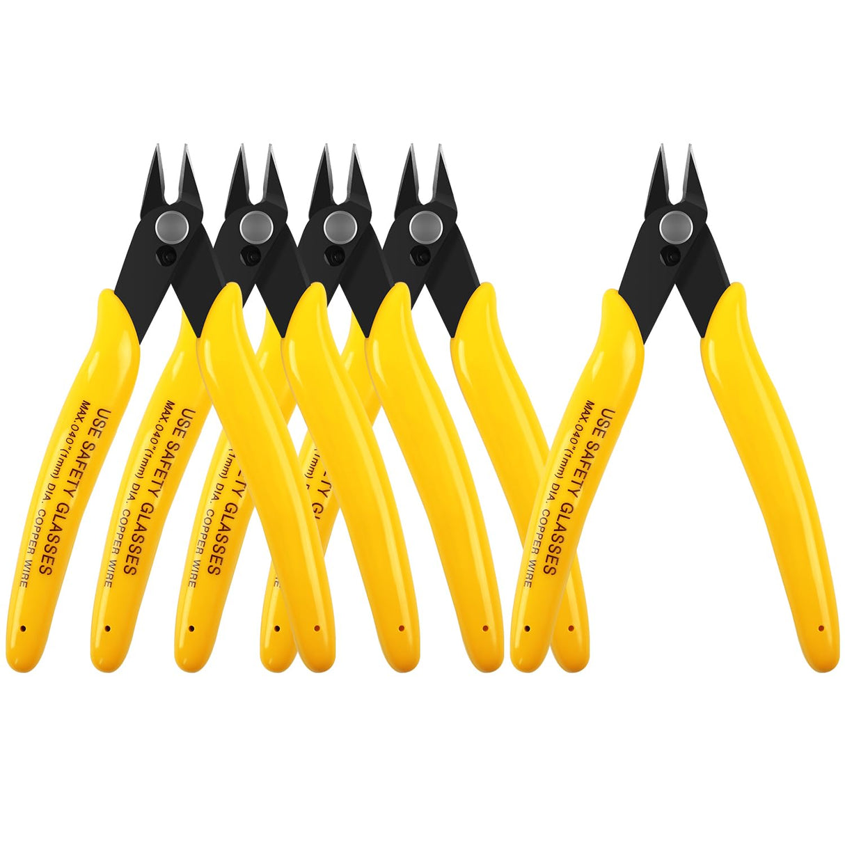 5pcs Micro Flush Cutters, Wire Cutter with Internal Spring, Diagonal Cutters for Electronics, Heating Wire, Model Sprue, Soft Copper Wire Snips, 5 Inches, Yellow