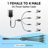 Power Adapter AC 100-240V to DC 12V 2A (2000mA) & 4-Way Power Splitter Cable for CCTV Security Cameras/DVR/NVR/LED Strip Lights/Routers and More, UL/FCC/CE Certificated (6ft)