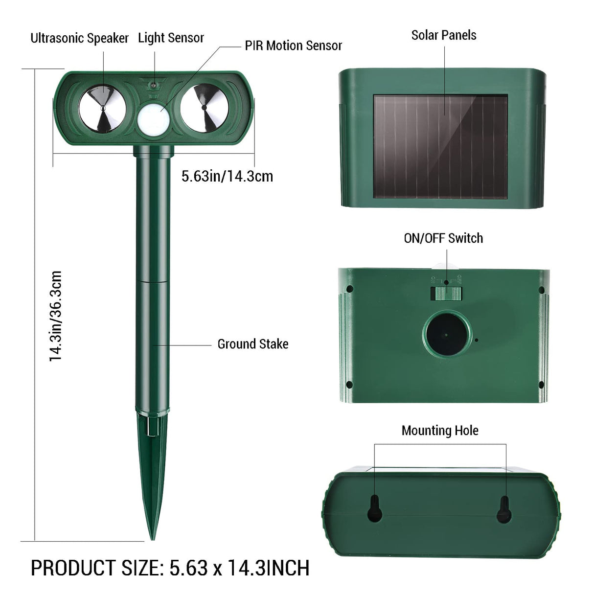Gebatule 2 Pack Solar Ultrasonic Animal Repellent Repel Cat, Squirrel, Deer, Raccoon, Skunk, Rabbit, Rat, Dog, Waterproof with Motion Detector