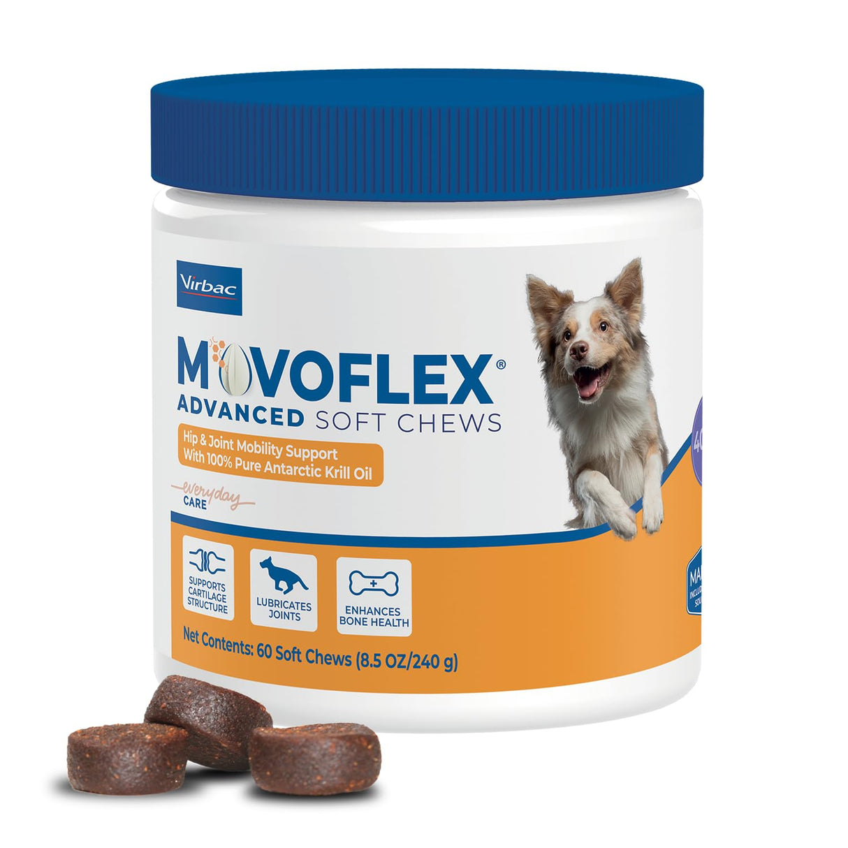Advanced Soft Chews Hip and Joint Support Supplement for Medium Dogs - Movoflex 60 Count by Virbac