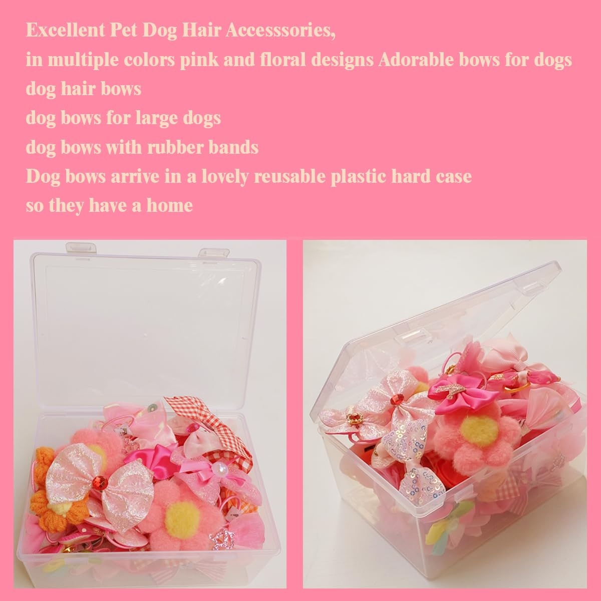 Pet Dog Hair Bows 50pcs - Pink & Red Assorted, Handmade Rubber Band Bows for Small Medium Dogs, Puppy Girl Hair Accessories, Cute Grooming Bows for Yorkies Maltese Chihuahua