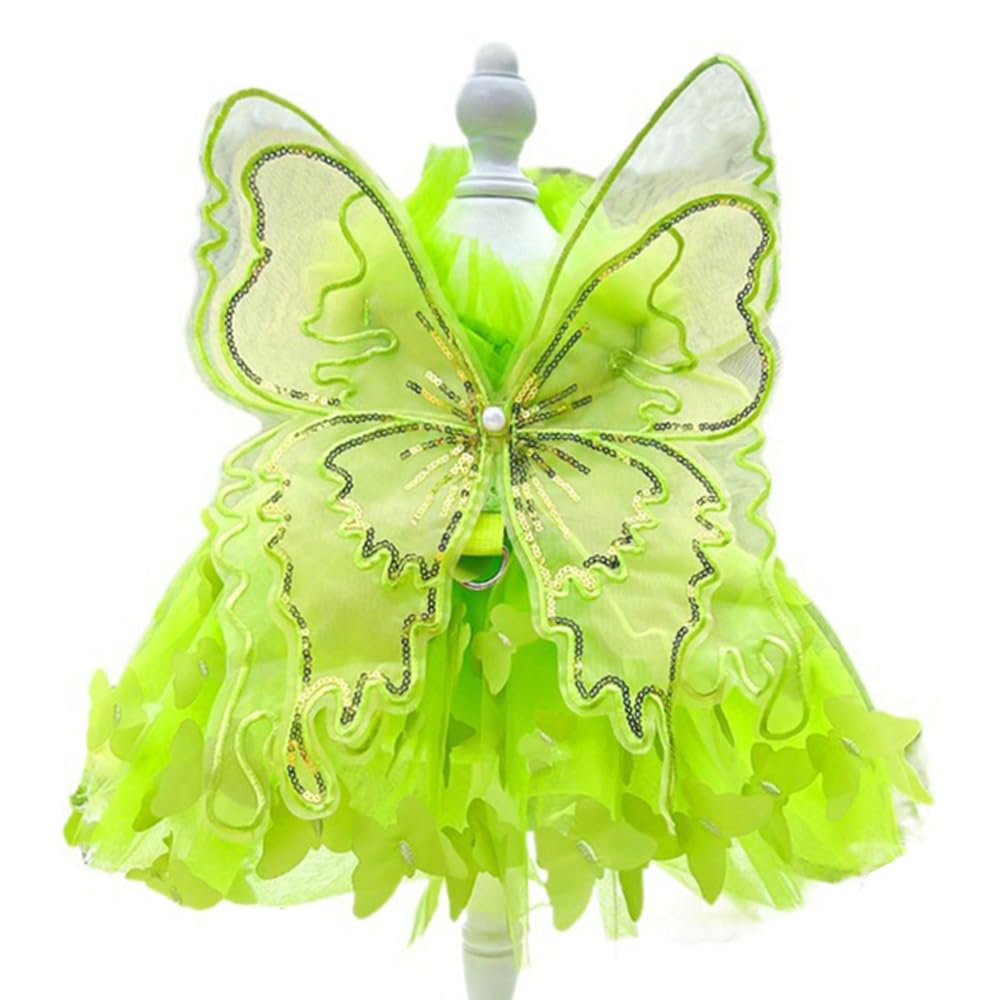 Anelekor Rainbow Butterfly Dog Dresses for Small Dog Girl Puppy Lace Tutu Princess Dress Cat Outfit Pet Butterfly Costume for Kitten Chihuahua Yorkie Pomeranian (Green, X-Large)