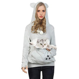 FENBEN Womens Pet Carrier Shirts Kitten Puppy Holder Animal Pouch Hood Sweatshirt Pouch Hoodie (Grey,XL)