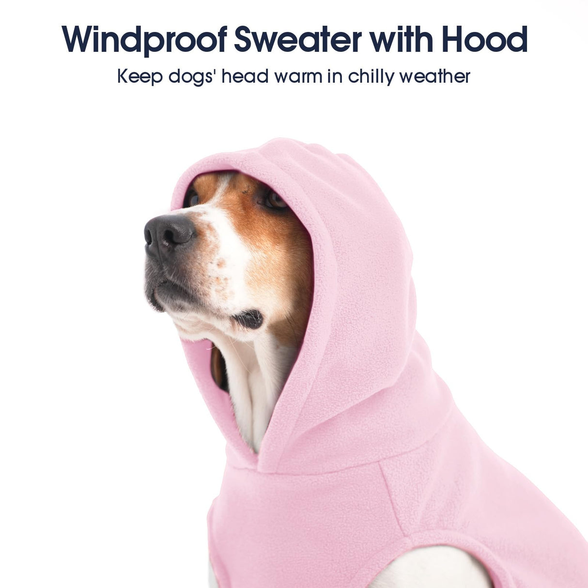 IECOii XL Dog Sweater & Pullover Hoodie for Large Dogs, Warm Fleece Layer with Hood for Cold Weather, Boys & Girls, Pink, Size XL