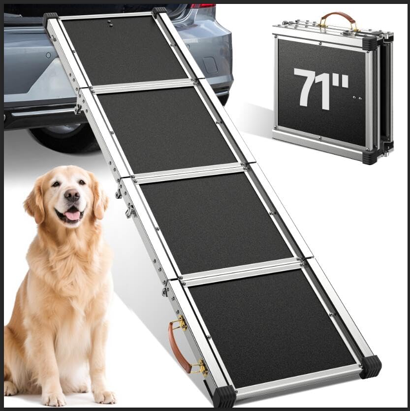 Extra Long 71”Dog Ramp Folding Pet Ramp for Car Large Dogs with Non-Slip Surface Dog Ramps up to 200 lb for Car SUV Truck