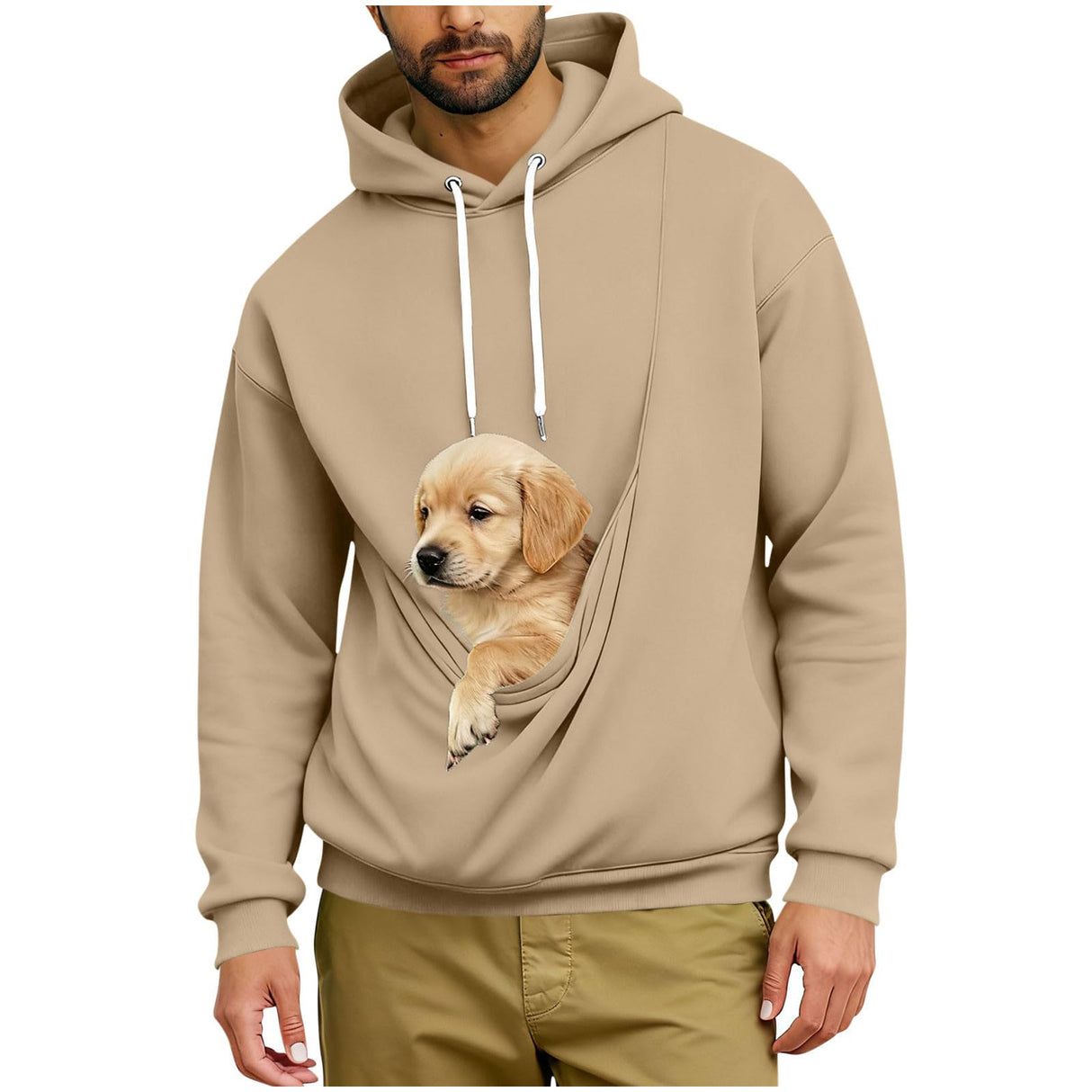 Men's Pouch Hoodie with Pet Pocket Long Sleeve Pullover Sweatshirt Kangaroo Casual Warm Hooded Winter Tops for Dog Cat Dog Carrier Soft Tops Fall Shirts