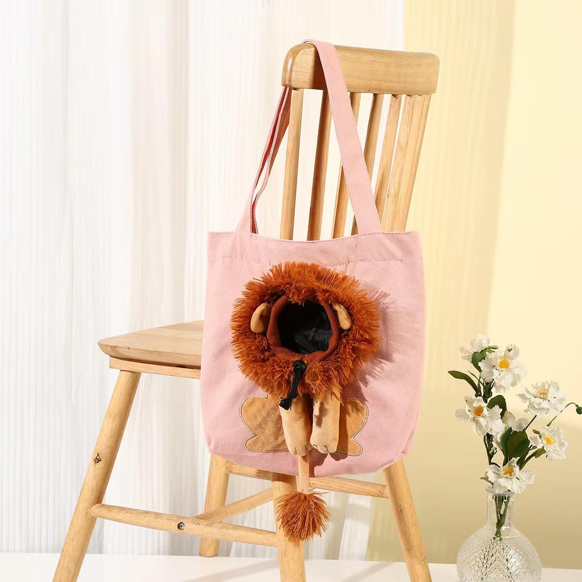 YOOLEETC Lion-Shaped Show Head Pet Canvas Shoulder Bag, Outcrop, Shoulder Bag. (Pink-Large)
