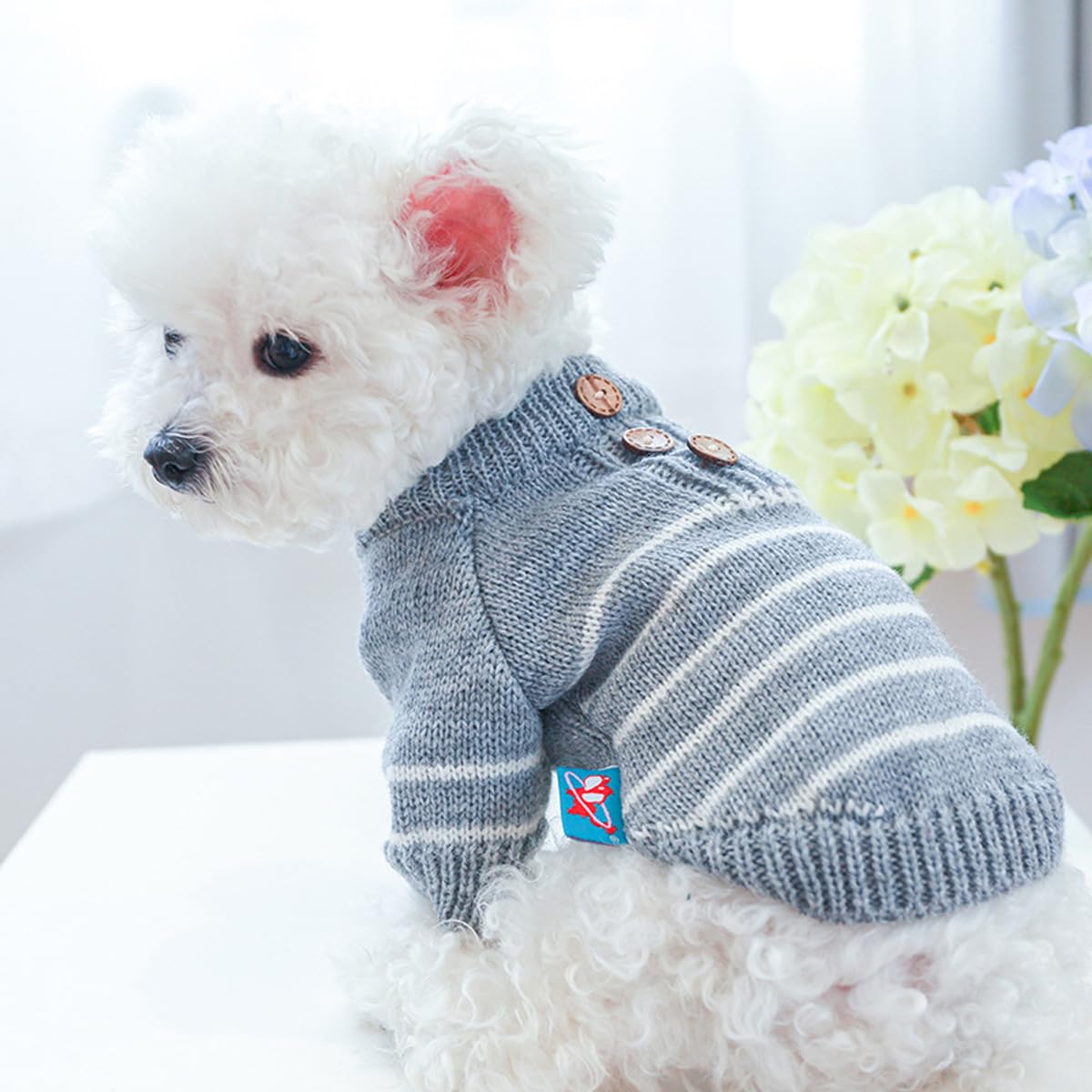 Dog Sweater Dog Pullover Shirt Pet Autumn Winter Warm Clothes Dog Overalls Cat Clothes Apparel Puppy Striped Sweater Coat Puppy Pajamas Outfits Dog Sweatshirt Holiday Costumes Grey M