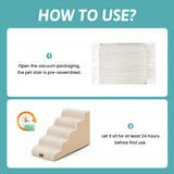 COZY KISS Dog Stairs for Small Dogs 19.7"H, 5-Step Sturdy Foam Dog Steps for Couch, Bed or Sofa, Curved Pet Stairs for Puppy and Older Cat, Doggie Ladder with Washable Cover, 15.7x33x19.7 inch, Beige