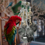 GILYGI Durable Stainless Steel Pots & Wooden Beads Parrot Toys - Pullable 8 Metallic Cups & 8 Natural Dye-Free Rings for Large & Extra Large Parrots Macaws Amazons African Greys Cockatoos Eclectus