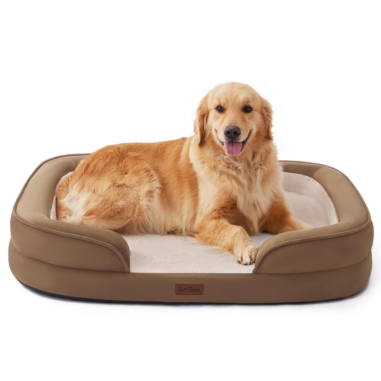 Soft Touch Orthopedic XL Dog Bed for Large Dogs with Faux Fur Top, Waterproof Pet Couch Bed with Removable Washable Cover and Supportive Foam Filling (Brown, Extra Large)