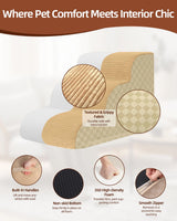 Dog Curved Stairs for High Beds 22" H, 5-Step Pet Stairs for Small Dogs with High Density Foam, Dog Slope Stairs with Durable Non-Slip Bottom Khaki