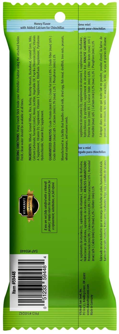 Vitakraft 3 Pack of Honey Flavor with Added Calcium Crunch Sticks Chinchilla Treats, 2 Sticks Each