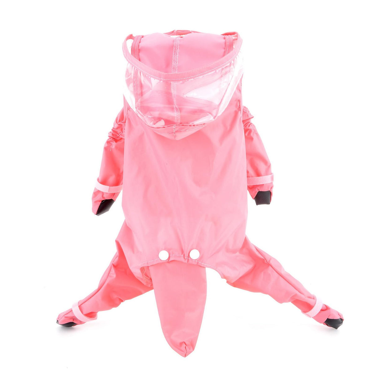 SMALLLEE_LUCKY_STORE Cute Raincoat for Small Dogs with Hood and Boots Detachable Tail Puppy Botton Down Rain Jacket Full Boby 4 Leg Jumpsuit Waterproof Lightweight Clothes,Pink,S