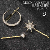 Bartosi Rhinestone Moon Hair Clips Star Hairpins Crystal Decorative Bobby Pins Retro Bride Wedding Hair Pins Side Clip Hair Accessories for Women and Girls (Pack of 3) (Bronze)