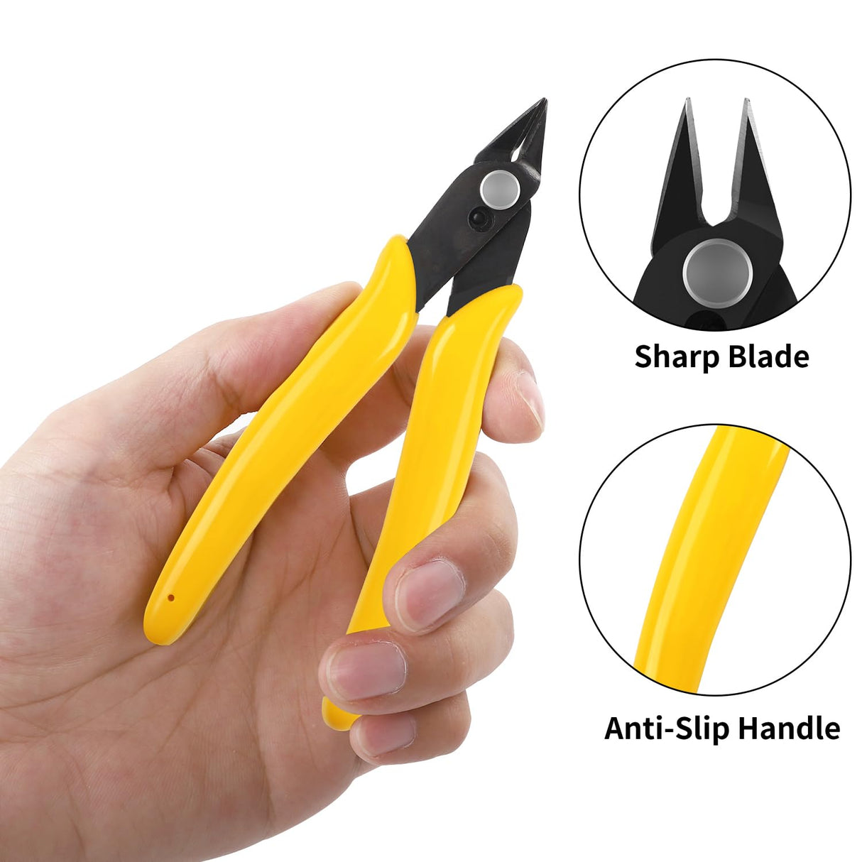 5pcs Micro Flush Cutters, Wire Cutter with Internal Spring, Diagonal Cutters for Electronics, Heating Wire, Model Sprue, Soft Copper Wire Snips, 5 Inches, Yellow