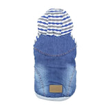Parisian Pet Basic Dog Hoodie - Lightweight Denim Striped Sweatshirt with Leash Hole and Pockets - Blue Cotton Clothes for Medium Dogs - M