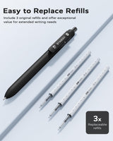 STAGEEK Black Gel Pens GX3, 6 Pcs Fine Point Smooth Writing Pens with 3 Extra Refills, Quick Dry Black Ink Pens for Journaling, Office, Note Taking, School Supplies, Nurse Aesthetic(Black Gray White)