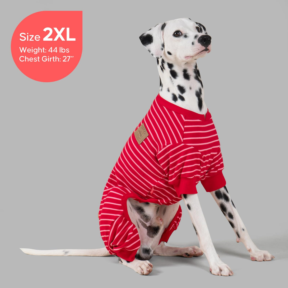 KYEESE Dog Pajamas, Striped Pet PJS Velvet Fleece Doggie Jammies, 4 Legs Outfit Soft Dog Pajamas, Cozy Pet Clothes Onesie, Comfortable PJS for Large Dogs,Red Striped,XXX-Large