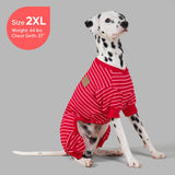 KYEESE Dog Pajamas, Striped Pet PJS Velvet Fleece Doggie Jammies, 4 Legs Outfit Soft Dog Pajamas, Cozy Pet Clothes Onesie, Comfortable PJS for Large Dogs,Red Striped,XXX-Large
