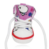 Pet Dog Shoes, BESUNTEK 4Pcs Puppy Canvas Sport Sneaker Boots for Outdoor Walking and Sports, Non-Slip Paw Protective Cover with Graffiti Design for Hot Pavement and Casual (Pink, #3)