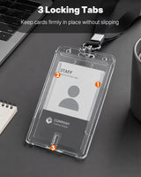 2 Pack Vertical 2-Card Badge Holder with Thumb Slot Hard Transparent PC Case Protector for Office School IDs Credit Cards Driver’s Licenses and Passes