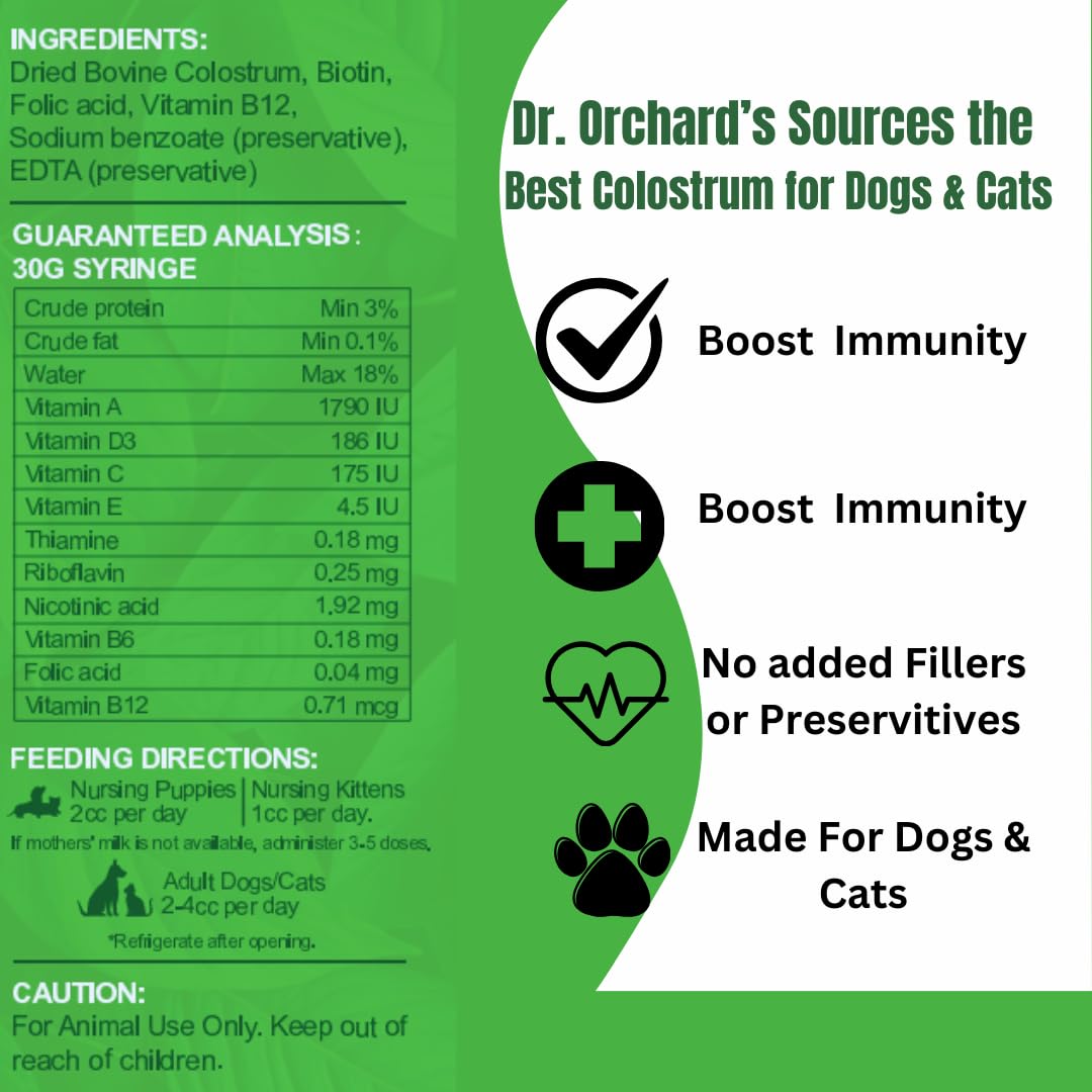 Dr. Orchard's Colostrum Paste, Immune Support Supplement for Puppies and Kittens, Bio-Active IgG Formula, 30g