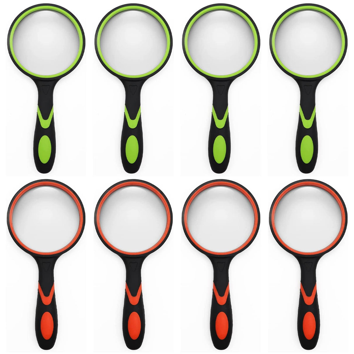 SHENGQIDZ 8 Pack 8X Handheld Magnifying Glass Reading Magnifier for Seniors and Kids, 50mm Magnifying Glass Lens with Non-Slip Rubber Handle for Reading Hobbies and Science