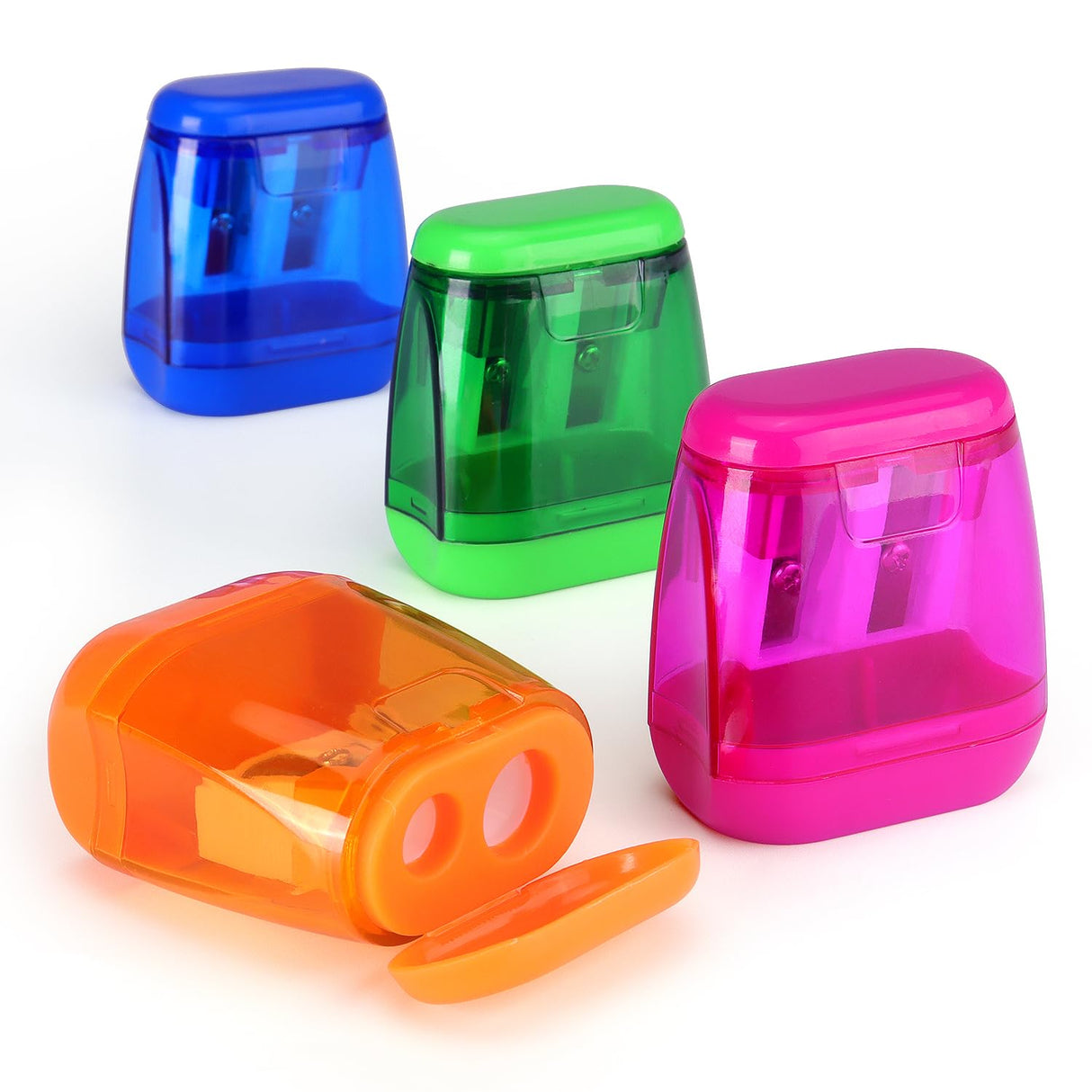 4 Pack Double Holes Pencil Sharpener Manual Sharpeners with Lid for Kids, School, Office, Home(Blue, Green, Orange, Rose)