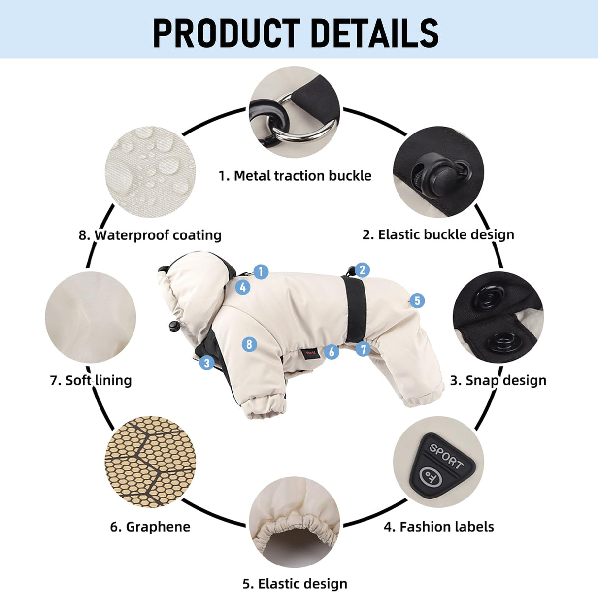 Duuclume Warm Dog Coat with Hood,Waterproof Windproof Winter Full Body Dog Jacket Snowsuit,Adjustable Cold Weather Pet Clothes