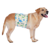 LovinPet 3-Layer Dog Belly Warmer Calming Wrap, Adjustable Abdominal Protector for Medium and Large Dogs, Anti-Chafe Moisture Barrier, Memory-Foam Core + Mesh Lining, Dinosaur Print,White